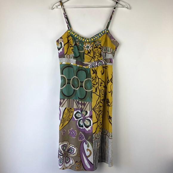 Cabi 8 Spaghetti Strap Patchwork Dress Multi - Picture 1 of 8